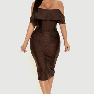 Off the Shoulder Brown Midi dress